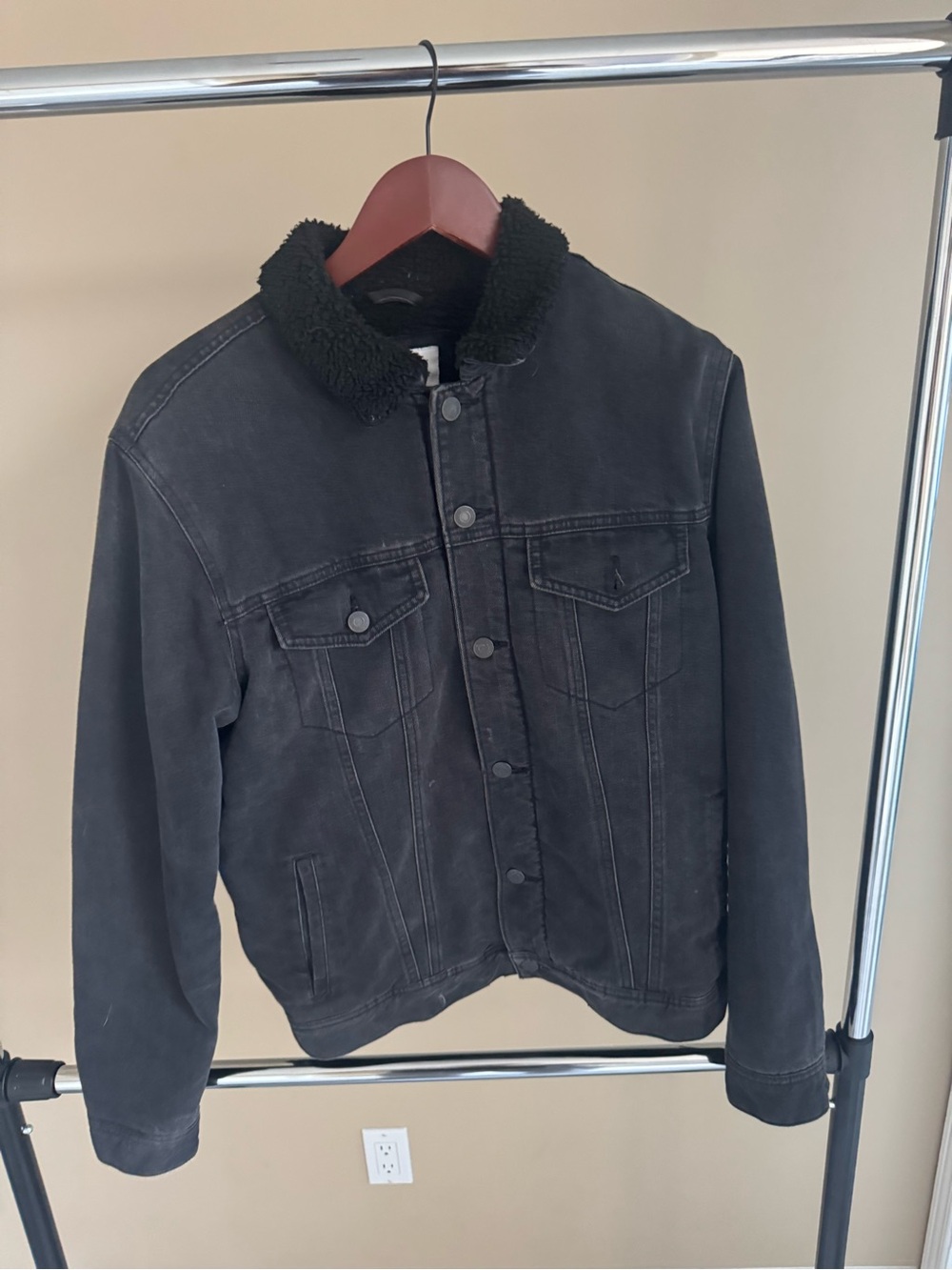 Old Navy Black Sherpa-Collar Bomber Denim Jacket